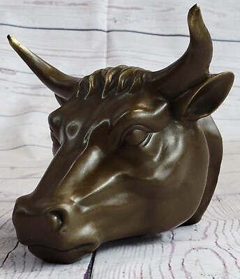#ad COW BULL HEAD WALL BUST MOUNT STATUE ANTIQUE STYLE GENUINE PURE BRONZE COUNTRY $249.00