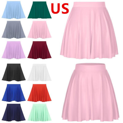#ad US Women Skirt Mini Skater Casual Versatile Stretchy Elastic Waist Pleated Dress $3.79