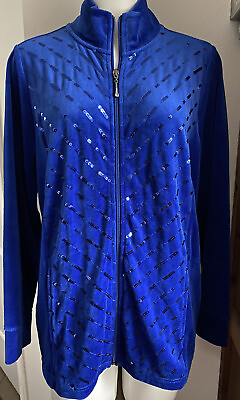 #ad Excellent Women’s Small Blue Sequin Velour Track Zip Jacket Long sleeve $15.95