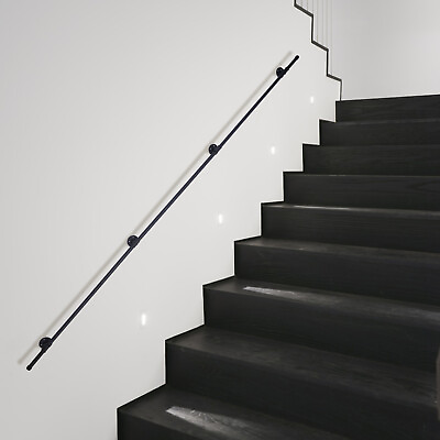 #ad 12FT Indoor Staircase Handrail Industrial Loft Pipe Staircase Railing Black Iron $55.10