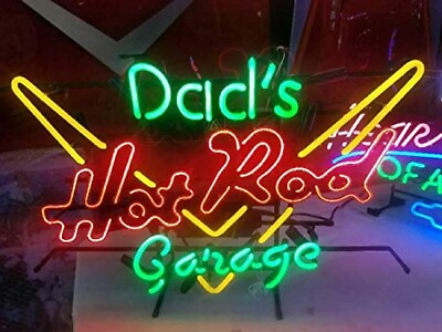 #ad Dad#x27;s Hot Rod Garage Neon Sign 20quot;x16quot; Lamp Light Handmade Glass Artwork Z1027 $134.49