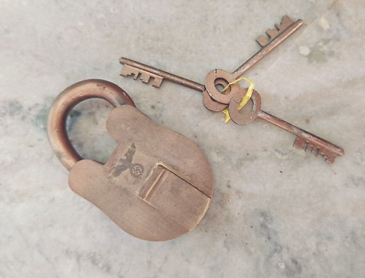 #ad Heavy Brass Lock with Three Keys Antique Style Padlock $103.95