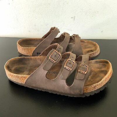 #ad BIRKENSTOCK Florida Triple Strap Sandals Brown Leather Size EUR=38 US=7 $34.00