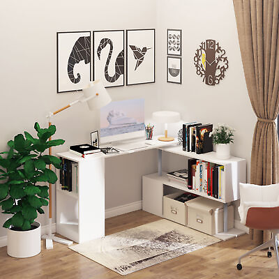 #ad Rotating Corner Table Shelf Combo L Shaped I Shape Computer Home Office White $119.99