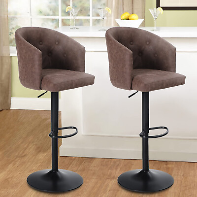 #ad Set of 2 Adjustable Modern Swivel Bar Stools Dining Chair Counter Height Brown $219.99
