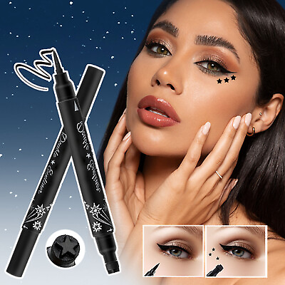#ad Black Liquid Dual Tip Eyeliner Stamp Easy To Wear Long Lasting Natural Makeup $0.99