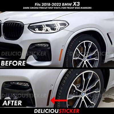 #ad Fits 2018 2022 BMW X3 SMOKE Front Side Markers PreCut Insert Tint Overlay Vinyl $15.19