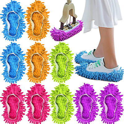 #ad 10 Pieces Microfiber Mop Slippers Shoes Cover Soft Washable Reusable Floor Polis $31.99