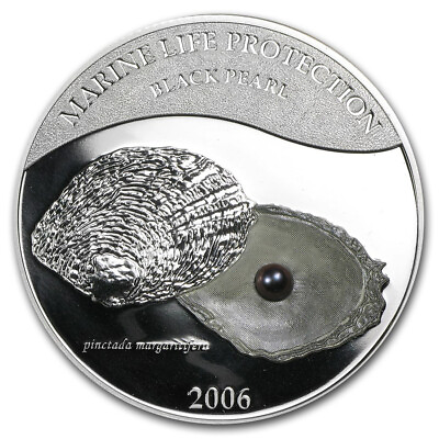 #ad 2006 Palau $5 BLACK PEARL of the Sea Marine Life Silver Proof Coin RARE C $495.00