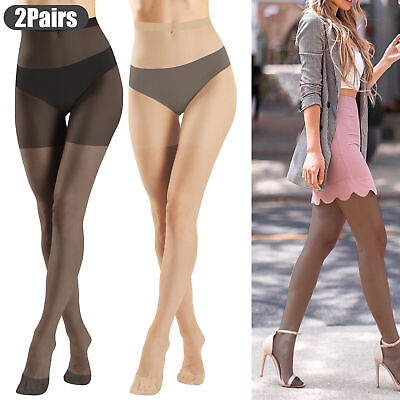 #ad 2 Pairs Women#x27;s Ultra Sheer Tights Glossy Pantyhose Hosiery Stocking High Waist $8.98