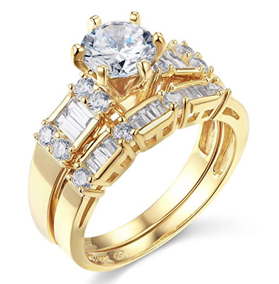 #ad 2.75 Ct Round 14K Yellow Gold Created Diamond Engagement Ring Set Matching Band $519.84