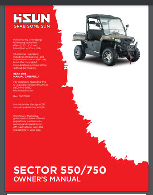 #ad Hisun Sector 550 750 UTV Side by Side Owner#x27;s Manual 68 Pages $17.95