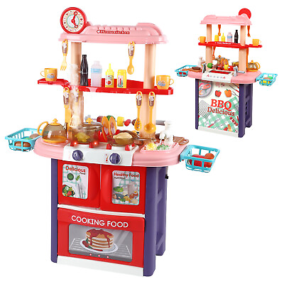 #ad Kids Kitchen Playset Pretend KitchenBBQ Grill Play Toy w Light Sound Kid Gifts $45.49