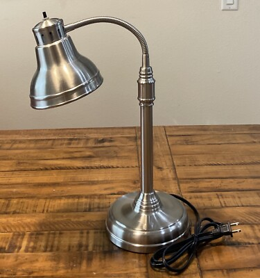 #ad GOOSE NECK DESK LAMP Stainless Steel WEIGHTED BASE WORKING Excellent Condition $30.00
