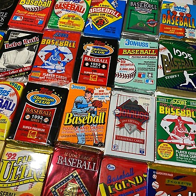 #ad 100 Vintage Baseball MLB Cards In 8 Factory Sealed Packs Unopened Lot HOF Rookie $13.99