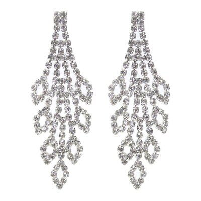 #ad Elegant Clear Rhinestone Crystal Dangle Chandelier Teardrop Earrings 2.3 inch $38.00
