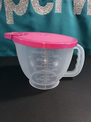 #ad Tupperware Mix N Store 4 Cup 1 Qt Measuring Bowl with Pink Snap Pour Lid $27.95