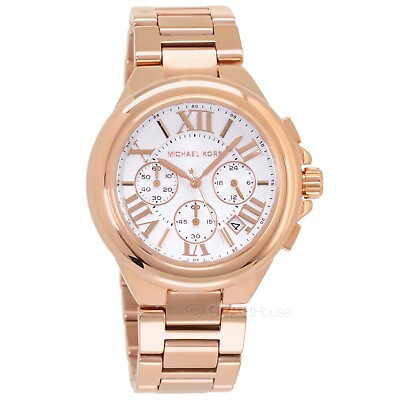 #ad Michael Kors Camille Womens Rose Gold Chronograph Watch White Dial Date MK7271 $105.68