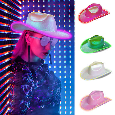 #ad Led Cowgirl Hat Good Gloss Dressing Up Halloween Holographic Led Light Jazz Hat $45.40