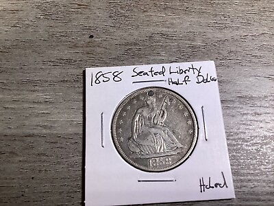 #ad #ad 1858 P Seated Liberty Silver Half Dollar U.S. Coin Holed 021924 0048 $99.95