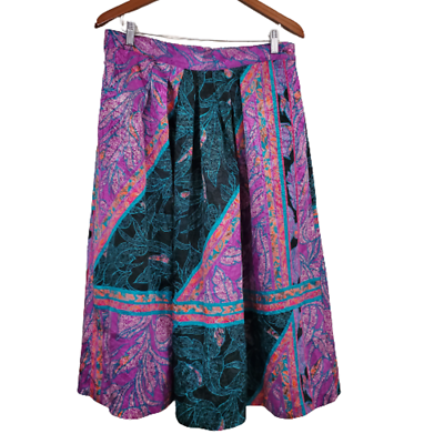 #ad Vintage Fitting Image 80s Pleated Purple Blue Midi Skirt Size 13 $24.80