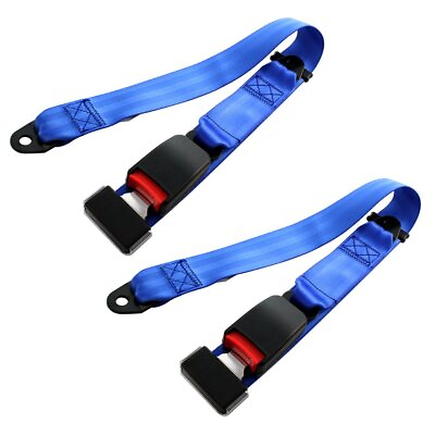 #ad 2X Blue Seat Belt Lap Strap 2 Point Harness Fixed Adjustable Clip Seat Strap $43.59
