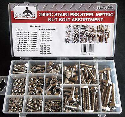 #ad 240pc GOLIATH INDUSTRIAL SSMNB240 STAINLESS STEEL METRIC NUT BOLT ASSORTMENT $29.99