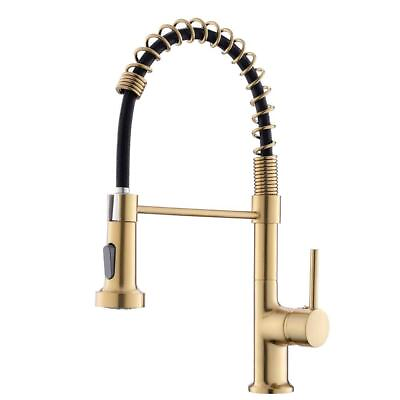 #ad FLG Pull Down Kitchen Faucet 16.1quot; Single Handle Single Hole Brass Brushed Gold $137.84