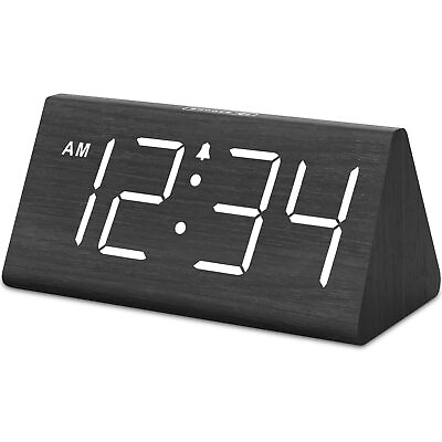 #ad DreamSky Wooden Digital Alarm Clocks for Bedrooms Electric Desk Clock with ... $32.66