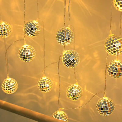 #ad 1 Set of LED Disco Ball String Light Mirror LED Party String Light Decorative $13.39