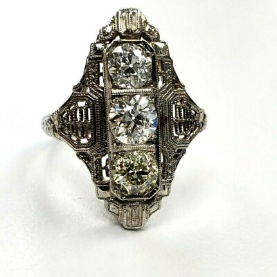 #ad 1.5CT Antique Diamond Ring Vintage Style Estate 18K White Gold Old Miner Design $3500.00
