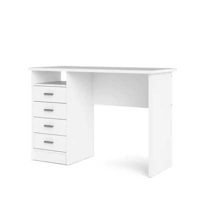 #ad Tvilum Writing Desk 44 In 4 Drawer Wood Rectangular Built In Storage White $135.55