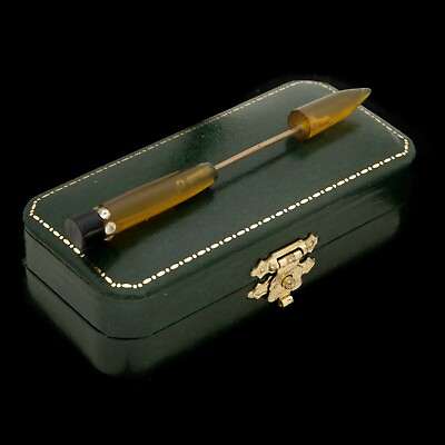 #ad Antique Vintage Art Deco Base Metal Onyx Paste Bakelite Stick Pin Brooch 3.1g $100.00