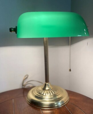 #ad Underwriters Laboratories Portable Desk Lamp Emerald Green Glass Shade 14” $34.99