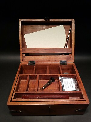 #ad Antique Vintage Style Travel Wood Writing Set Desk Box $110.00