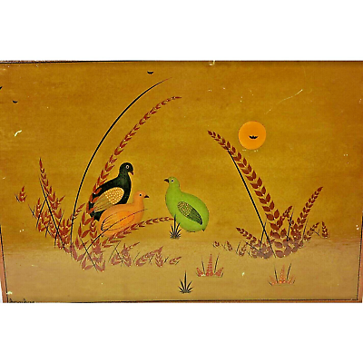 #ad Arturo Alcala Oil on Wood Vintage Original Art Painting Quail Birds Bats 23x15 $317.90