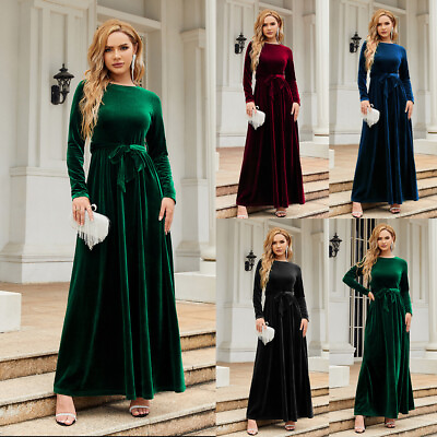 #ad Ladies Spring and Autumn Style Golden Velvet Dress Casual Elegant Long Sleeves $32.29