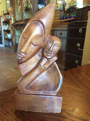 #ad Vintage Mid Century Modern Wood Artist Sculpture Madonna Child Carving Statue $29.99