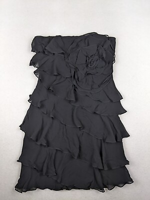 #ad EXPRESS WOMEN#x27;S BLACK RUFFLE STRAPLESS DRESS 100% SILK SIZE 8 $14.39