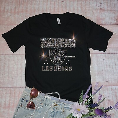 #ad Las Vegas Raiders Rhinestone UNISEX New Crewneck or VNeck Tshirt for Women Sm 3X $27.00