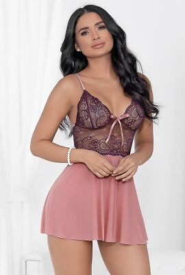#ad Escante 37597 Lace and mesh babydoll w cotton lined g string $39.99