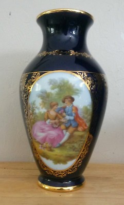 #ad Limoge Vase Fragonard Cobalt Vintage rare $70.00