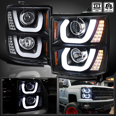 #ad #ad Black Fits 2014 2015 Chevy Silverado 1500 LED Halo Projector Headlights Lamp LR $278.38