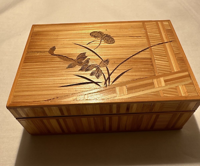 #ad Wooden Trinket Box Chinese made Lined Removable Lid. $10.00