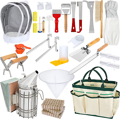 #ad Beekeeping Supplies Tool Kit Bee Hive Smoker Suit for Beekeeper Necessary 30 Pcs $98.63