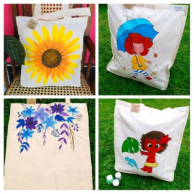 #ad Hand Painted Cotton Canvas Tote Handbag Shoulder Bag Fashion Kids Girls Women $12.99