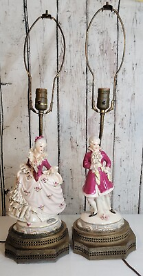 #ad #ad Vtg Pair Chantilly Figural Victorian Porcelain Table Lamps Works read details $150.00