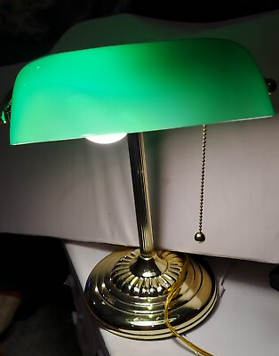#ad Vintage Banker’s Desk Light w Green Glass Shade $30.00