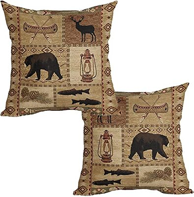 #ad 2Pack 18x18 Inch Rustic Lodge Bear Moose Decorative Throw Pillowcase for Cushion $21.36
