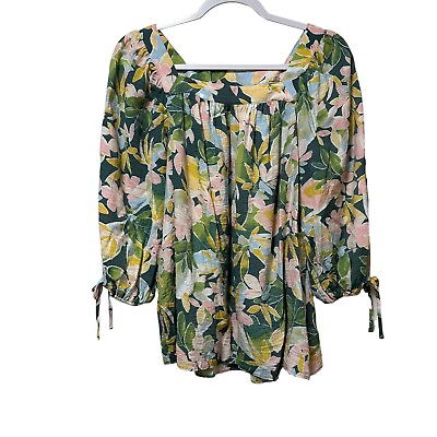 #ad Lauren Conrad Women#x27;s Ladies Top Blouse Green Floral 3 4 Sleeves M $11.90